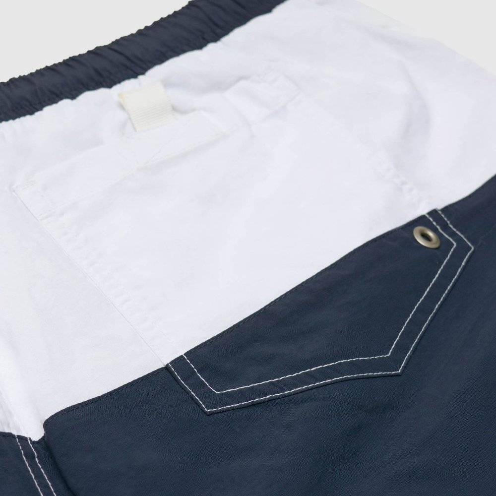 OLGYN Men’s Navy Blue White Striped Swim Shorts - Picture 5 of 6